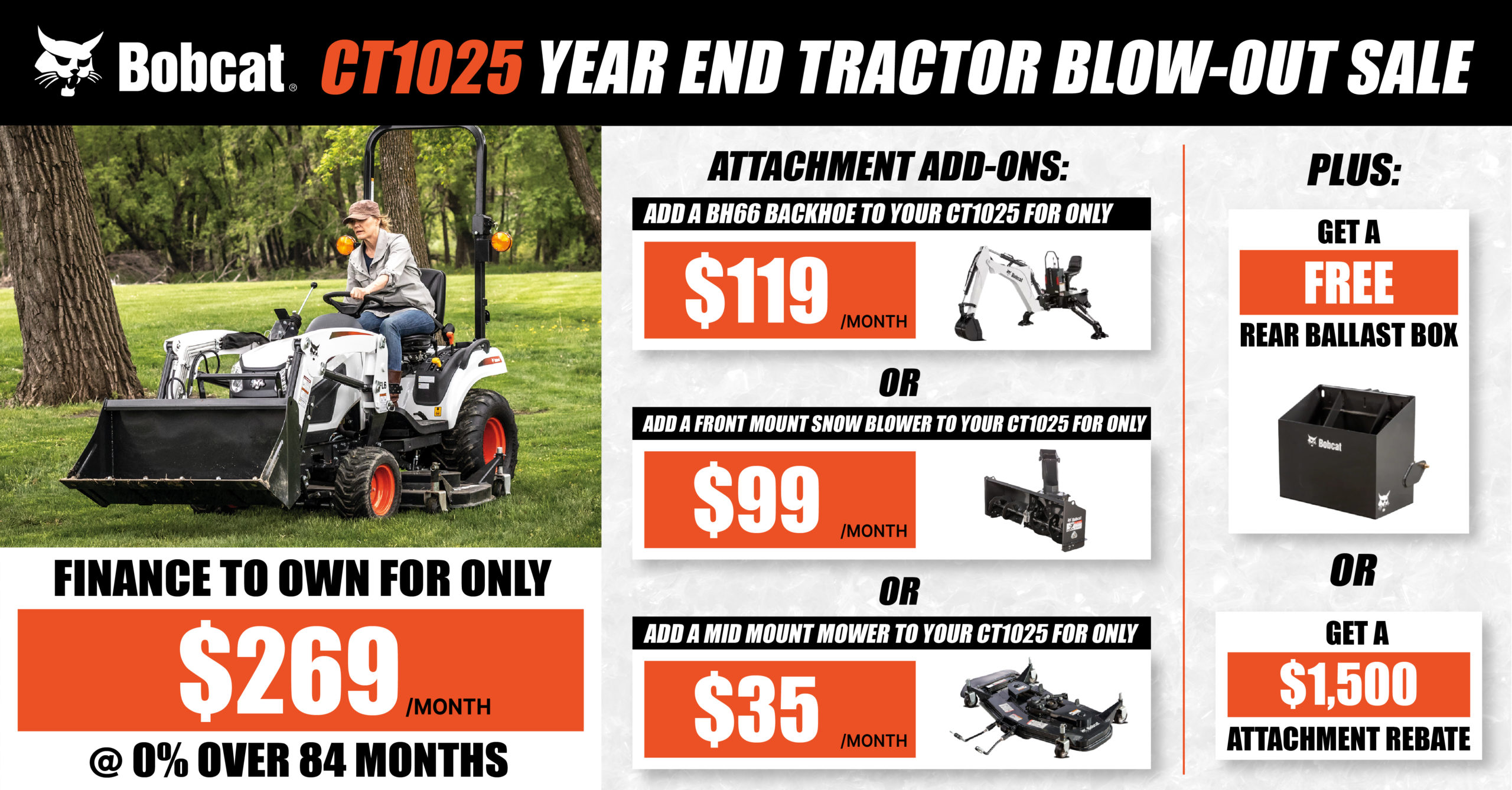 Bobcat CT1025 Year End Tractor Blow-Out 2023